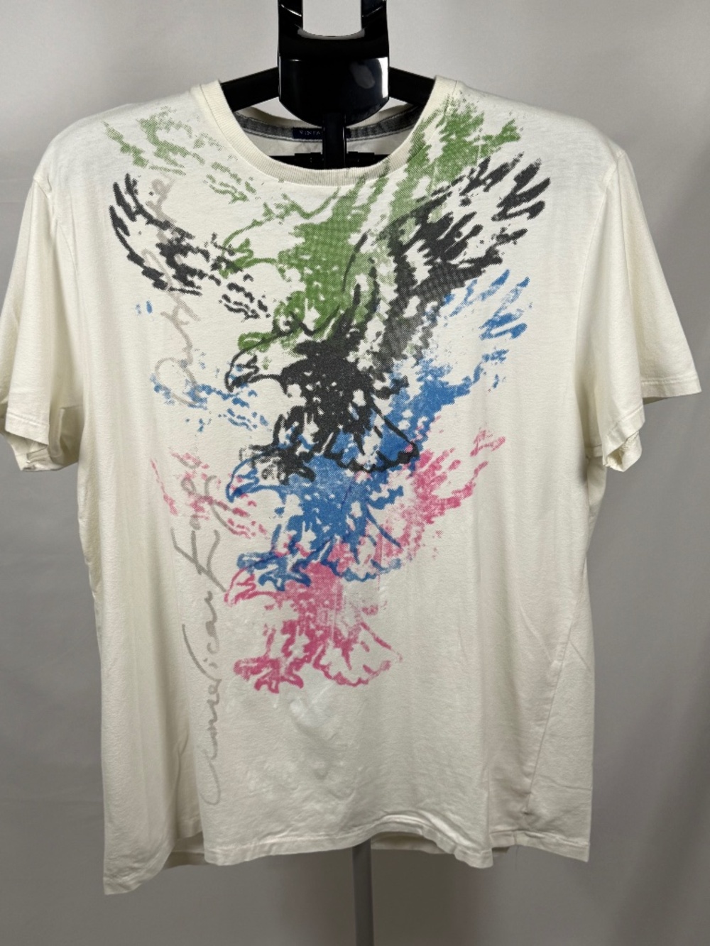 American Eagle Vintage Fit XL Cream Eagle Graphic Tee Y2K Distressed